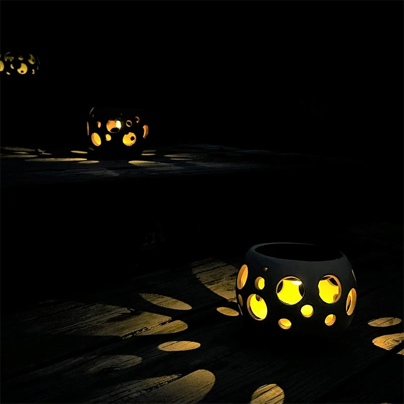 Outdoor Solar Ceramic Hollow Ball Lamp Rechargeable Garden Lights For Party Home Yard Patio Decorations