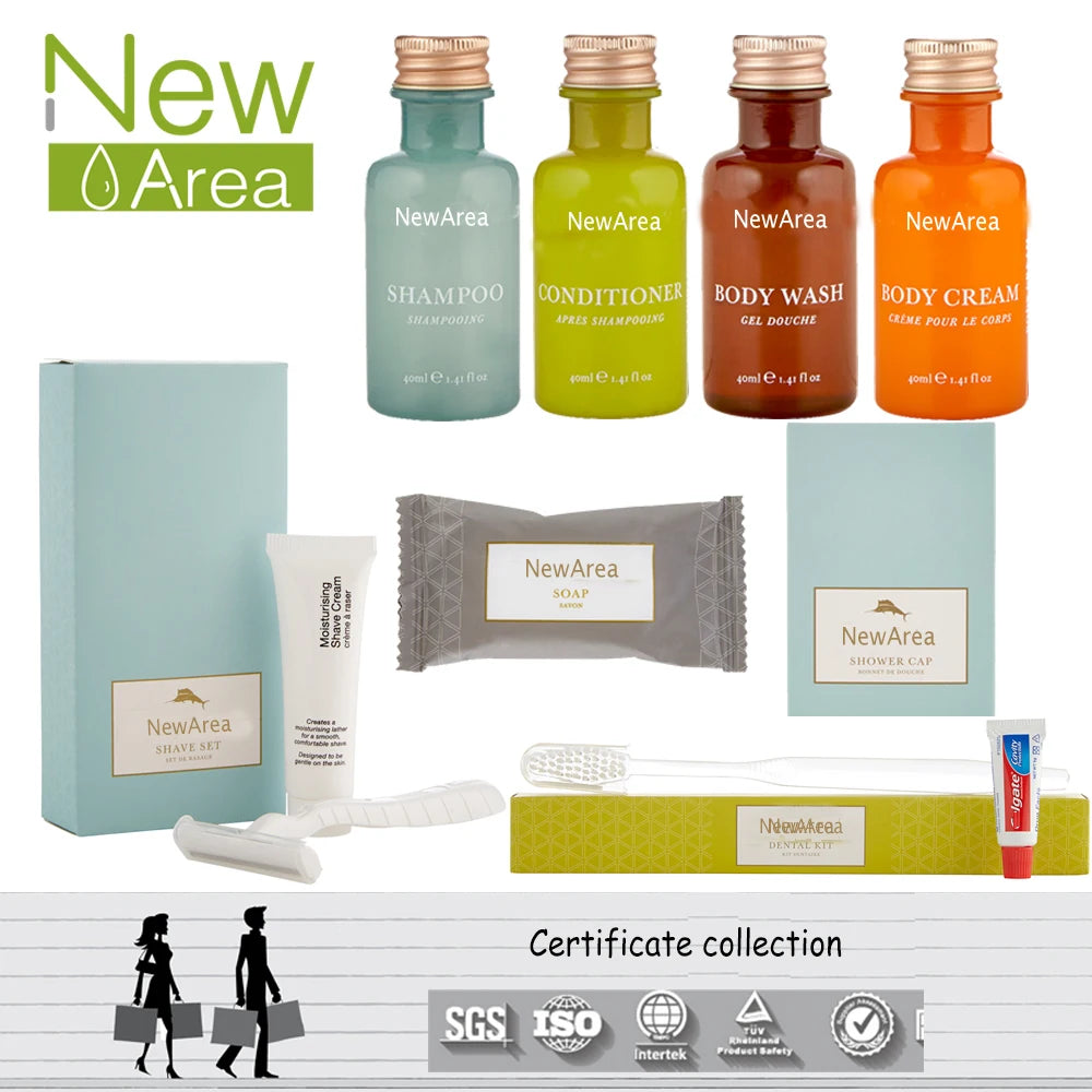 Custom Eco Friendly 5 Star Luxury Disposable Hotel Bathroom Guest Room Toiletries Amenities Set