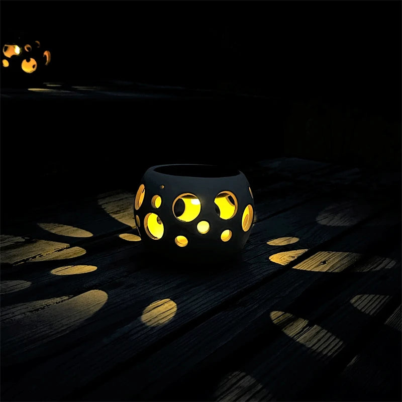 Outdoor Solar Ceramic Hollow Ball Lamp Rechargeable Garden Lights For Party Home Yard Patio Decorations