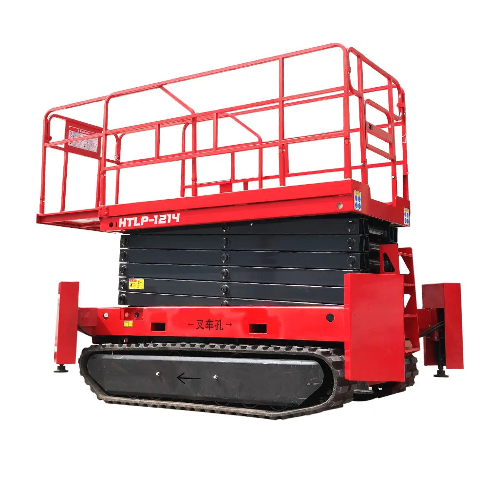 Hihgtop warehouse equipment Lead acid battery electric cargo lift platform 12m14m 16m wheel aerial scissor work platform with CE