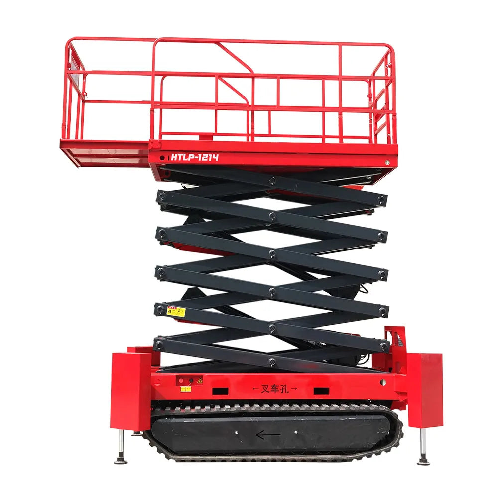 Hihgtop warehouse equipment Lead acid battery electric cargo lift platform 12m14m 16m wheel aerial scissor work platform with CE