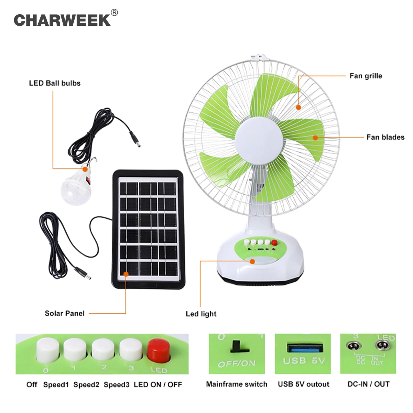 12 inch green solar fan energy conservation solar rechargeable fan solar fan with solar panel