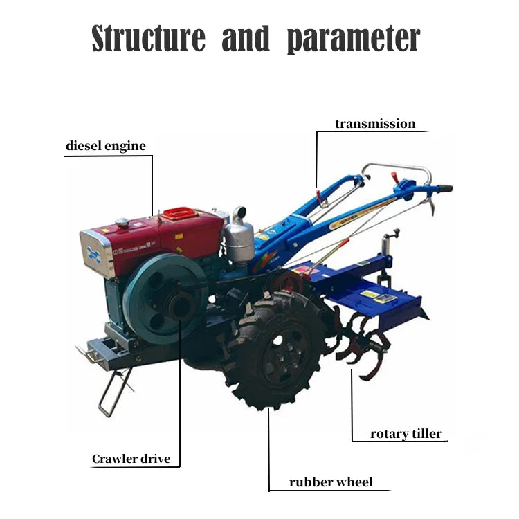 agricultural machinery equipment diesel cultivator motocultor two wheel gasoline power mini tiller 18 hp walking tractor