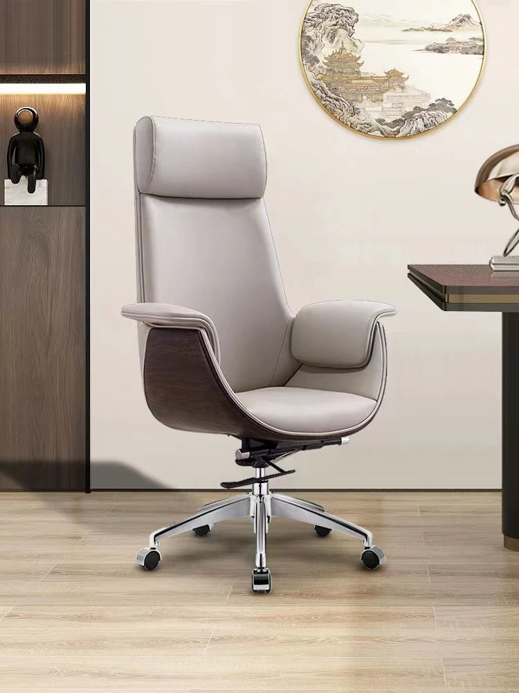 popular pod office chair clean design with beige ergonomic seat and top grain leather