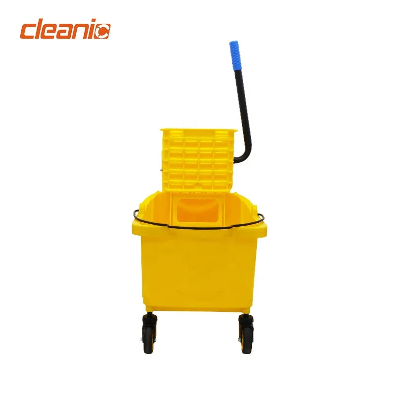 Hotel hospital janitorial supplies industrial mop bucket with side press wringer and wheels for floor cleaning