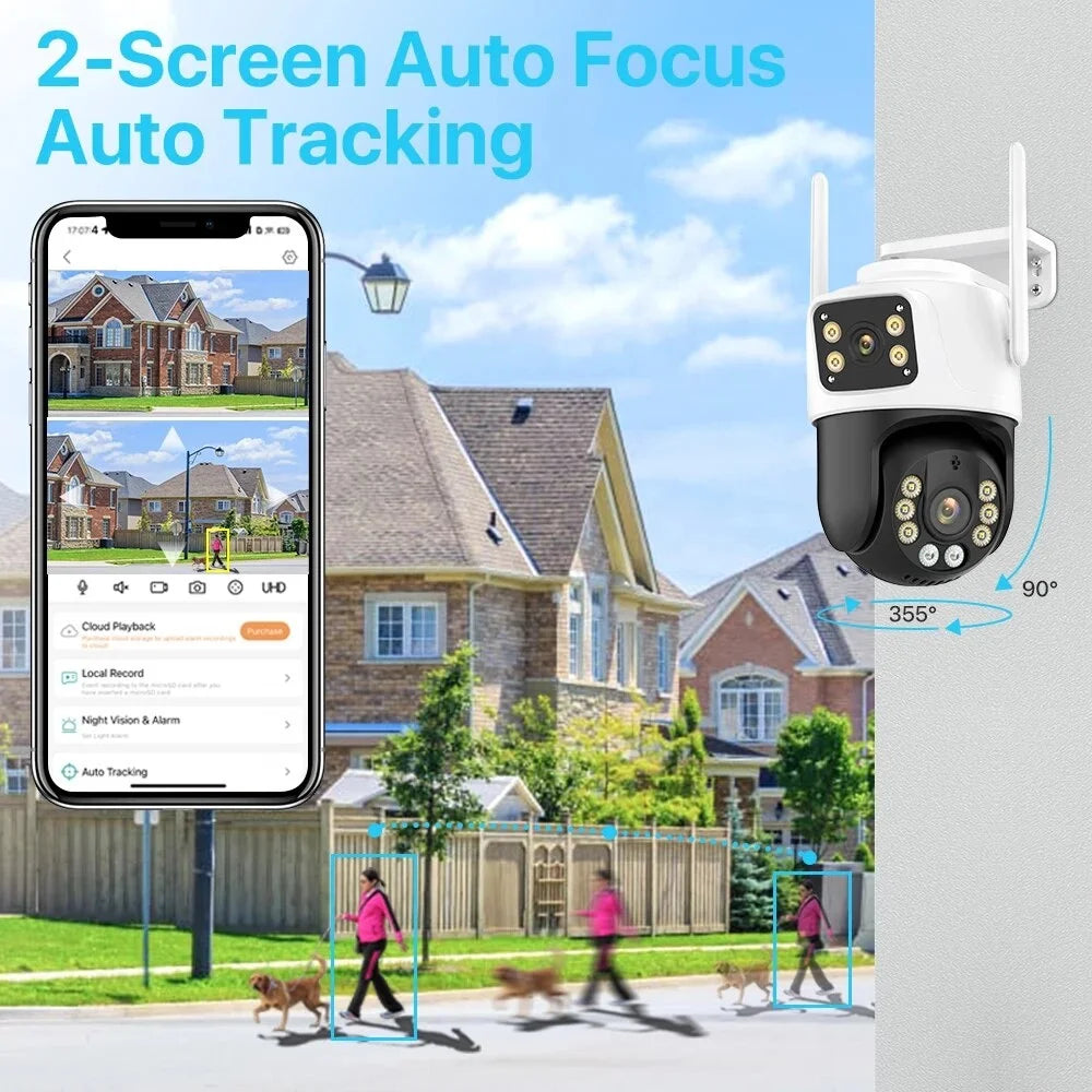 Outdoor PTZ Camera With 4K 8MP HD Wifi IP Camera Dual Screen Auto Tracking Wireless Security Protection CCTV Surveillance iCSee