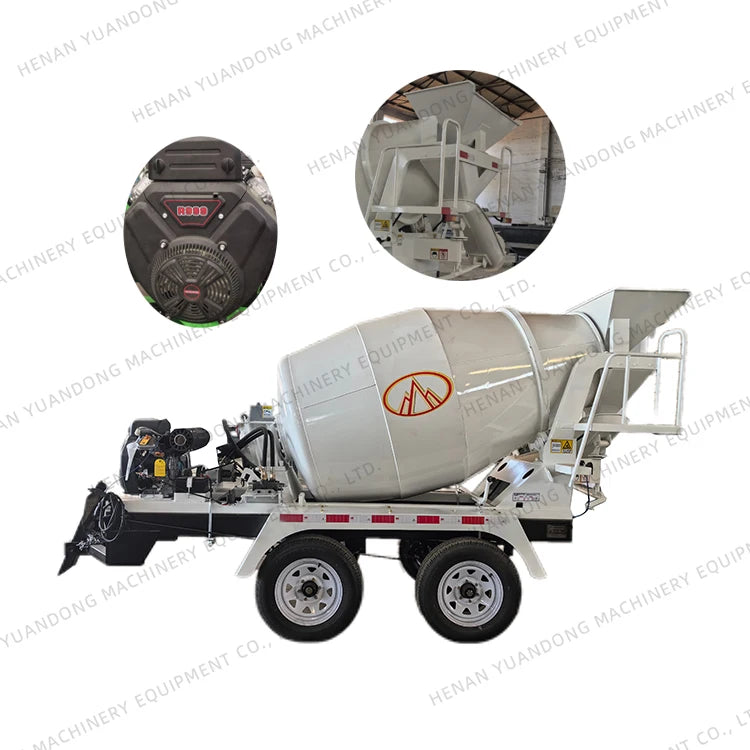 2 Cubic Yards Small Concrete Cement Mixing Drum Mixers Trucks Automatic Loading 1.5CBM Concrete Mixer Trailer For Sale