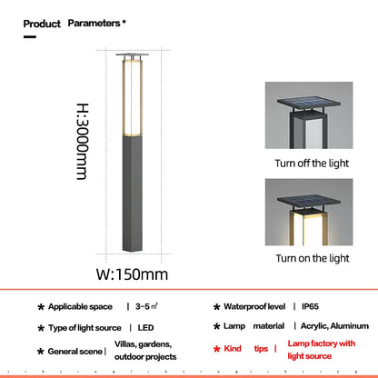 Landscape Outdoor Lawn lamp waterproof IP65 driveway Yard lighting round pole street post top Light Led Solar Garden Light