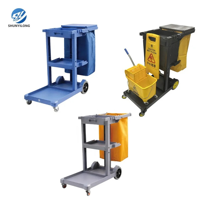 Supplies Commercial Hotel Room Plastic Housekeeping Service Janitor Cart Cleaning Trolley with Refuse Bag