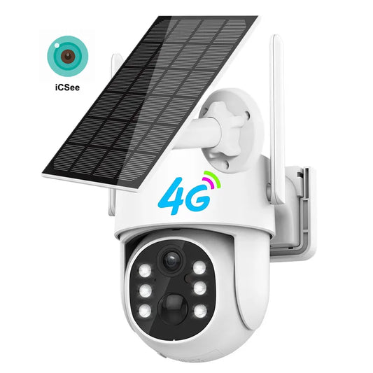 Icsee Outdoor Home 360 Ptz 4mp Solar Camera Wireless Battery Solar Powered Security Alarm Surveillance 4mp 4g Wifi Solar Camera