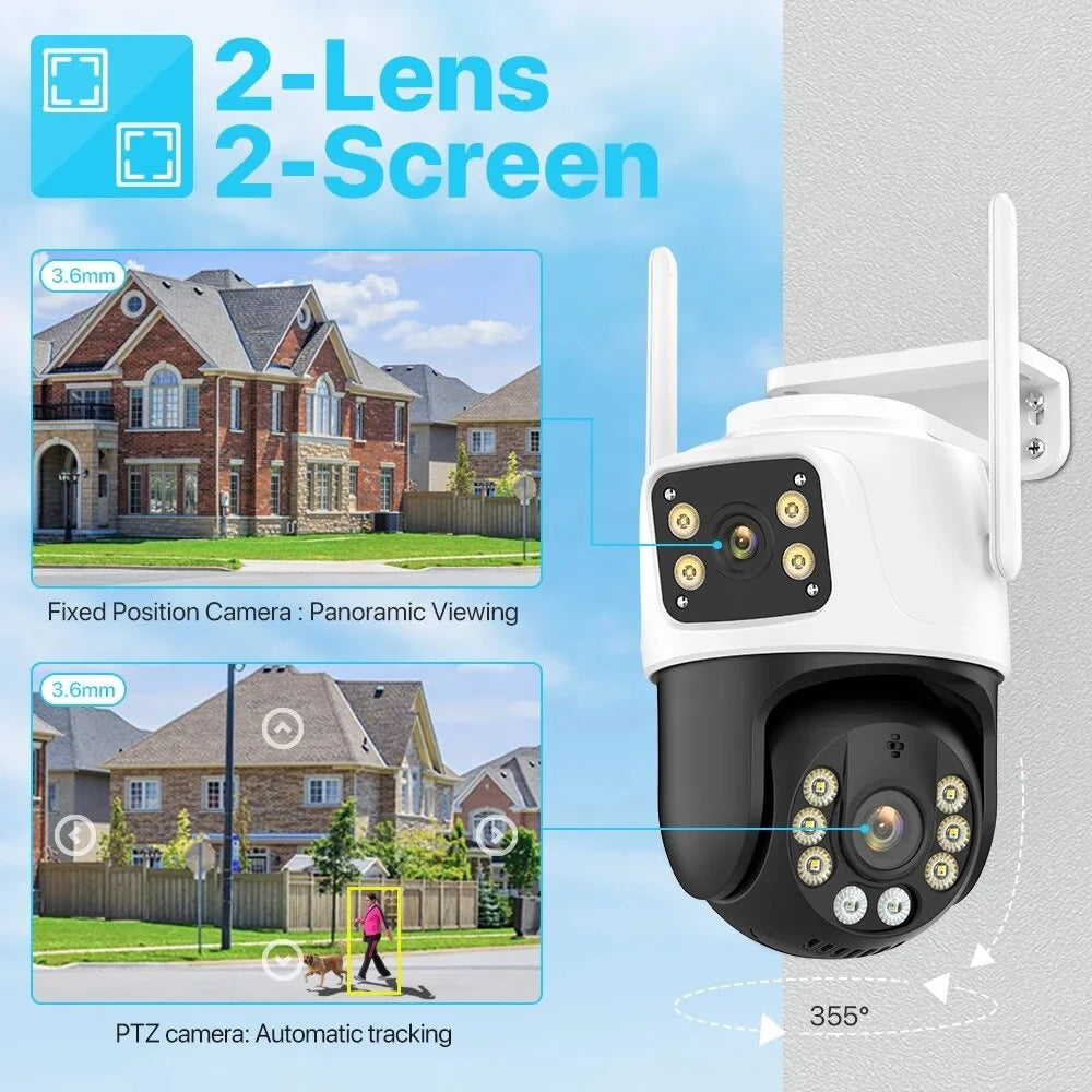 Outdoor PTZ Camera With 4K 8MP HD Wifi IP Camera Dual Screen Auto Tracking Wireless Security Protection CCTV Surveillance iCSee