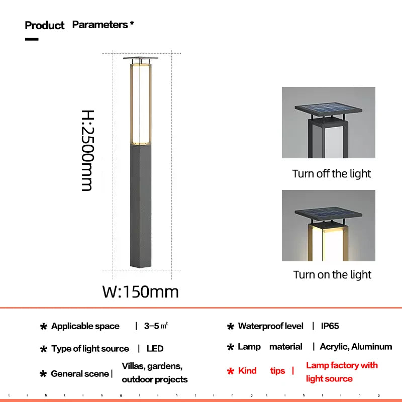 Landscape Outdoor Lawn lamp waterproof IP65 driveway Yard lighting round pole street post top Light Led Solar Garden Light