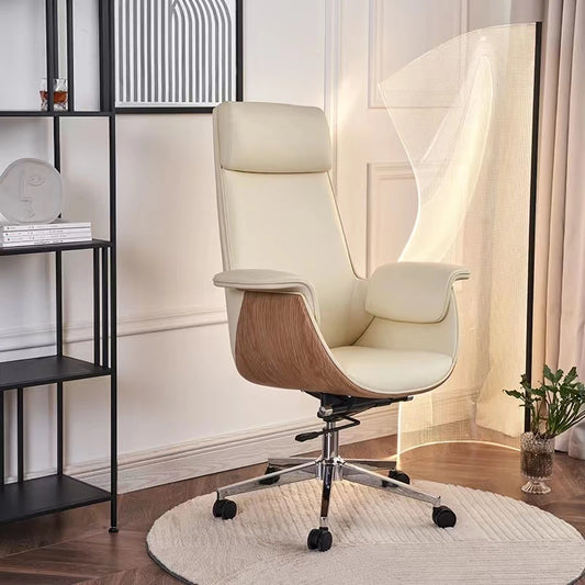 popular pod office chair clean design with beige ergonomic seat and top grain leather