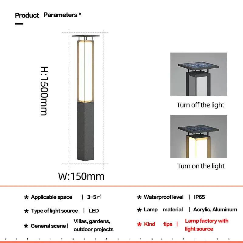 Landscape Outdoor Lawn lamp waterproof IP65 driveway Yard lighting round pole street post top Light Led Solar Garden Light