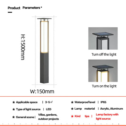 Landscape Outdoor Lawn lamp waterproof IP65 driveway Yard lighting round pole street post top Light Led Solar Garden Light