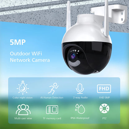 5MP CCTV UHD Support NVR PTZ Outdoor Waterproof Wifi Security Icsee Camera