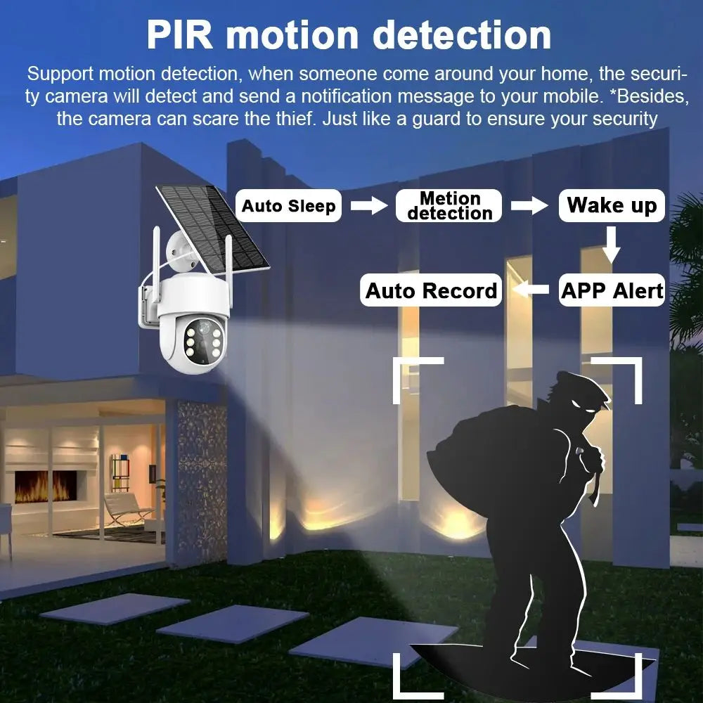 Icsee Outdoor Home 360 Ptz 4mp Solar Camera Wireless Battery Solar Powered Security Alarm Surveillance 4mp 4g Wifi Solar Camera