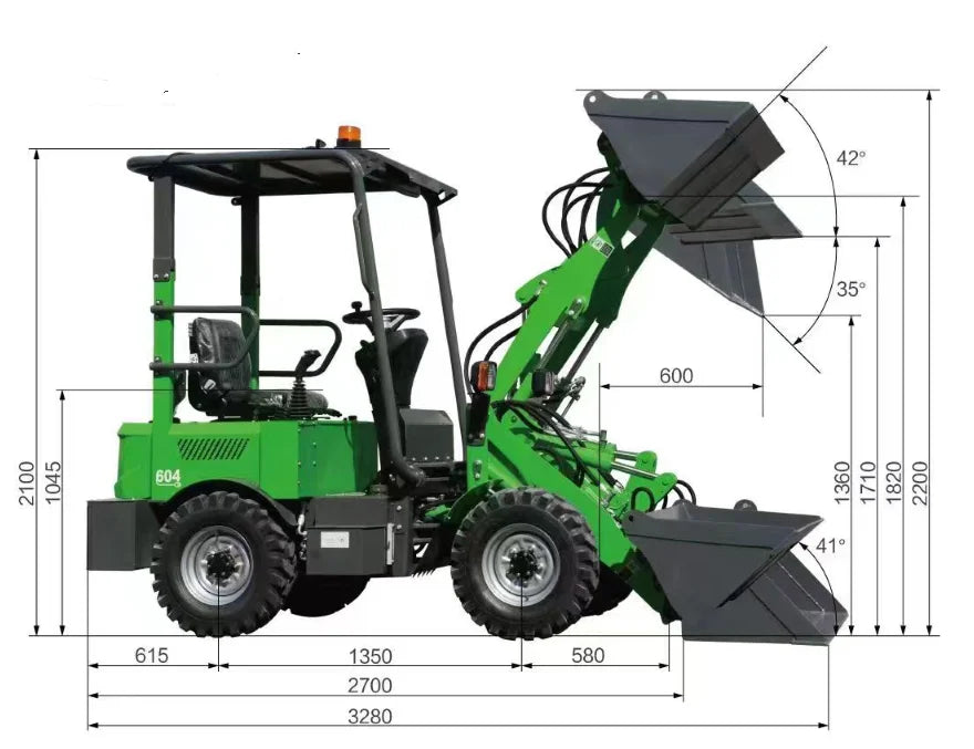 Electric mini loader 4x4 4wd micro battery wheel loader 500kg 1000kg capacity