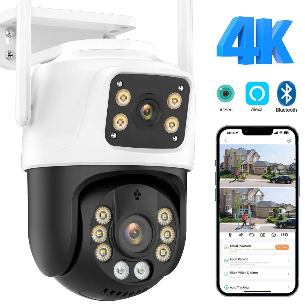 Outdoor PTZ Camera With 4K 8MP HD Wifi IP Camera Dual Screen Auto Tracking Wireless Security Protection CCTV Surveillance iCSee