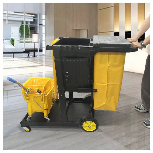 Supplies Commercial Hotel Room Plastic Housekeeping Service Janitor Cart Cleaning Trolley with Refuse Bag