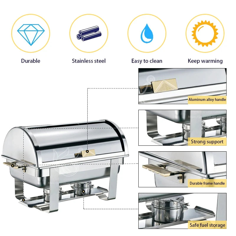 5-star Hotel Supply 9L Stainless Steel Catering Restaurant Buffet Equipment Chafing Dish For Hotel Kitchen Restaurant