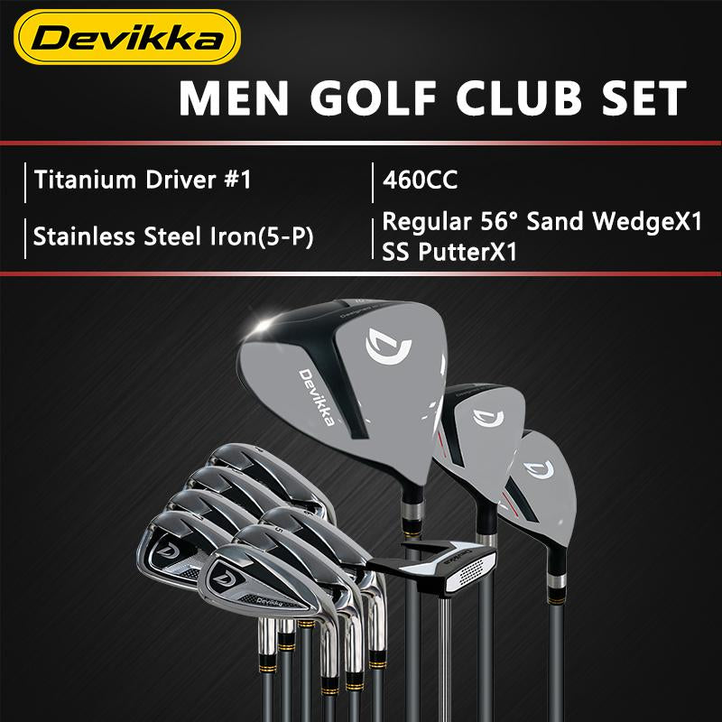 Konday  Men Golf Club Set 460CC Titanium Driver #1 Iron club Regular x7 56 degree Sand Wedge SS Putterx1