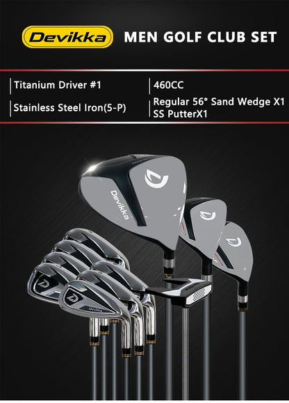 Konday  Men Golf Club Set 460CC Titanium Driver #1 Iron club Regular x7 56 degree Sand Wedge SS Putterx1