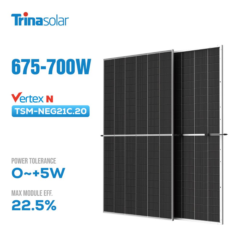 Trina Vertex Panel Solar N Type 600W 650W 670W 700W Bifacial Solar Panels Half Cut Panneau Solaire Trina